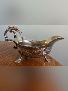 Silver Plated Gilded Age style Gravy Boat with Bird Head